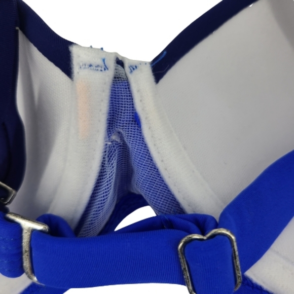 New 2 Piece Bikini Boy Shorts Blue Patchwork Set M - Picture 5 of 9